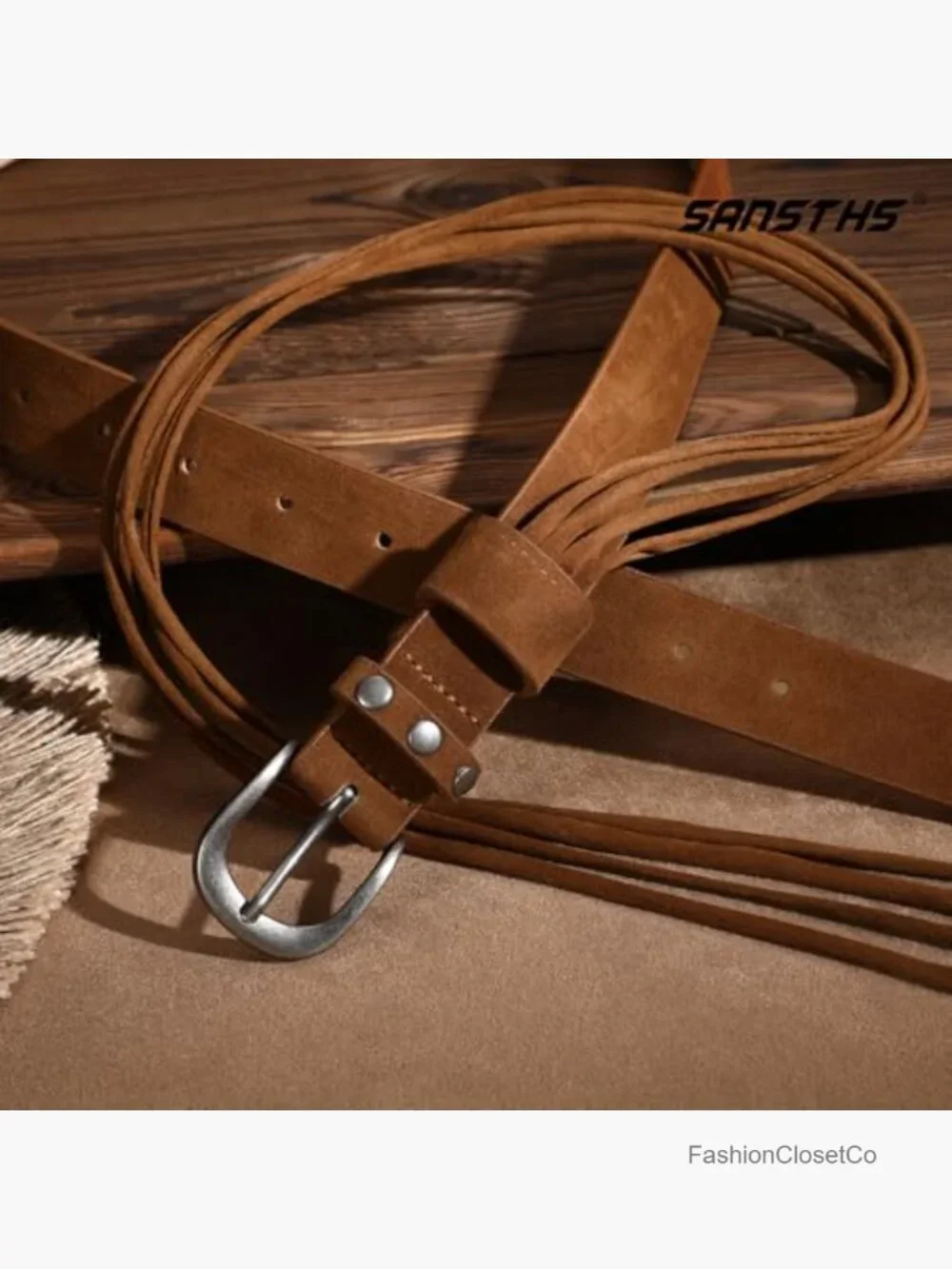 Faux Suede Western Belt with Tassel & Silver Buckle for Women